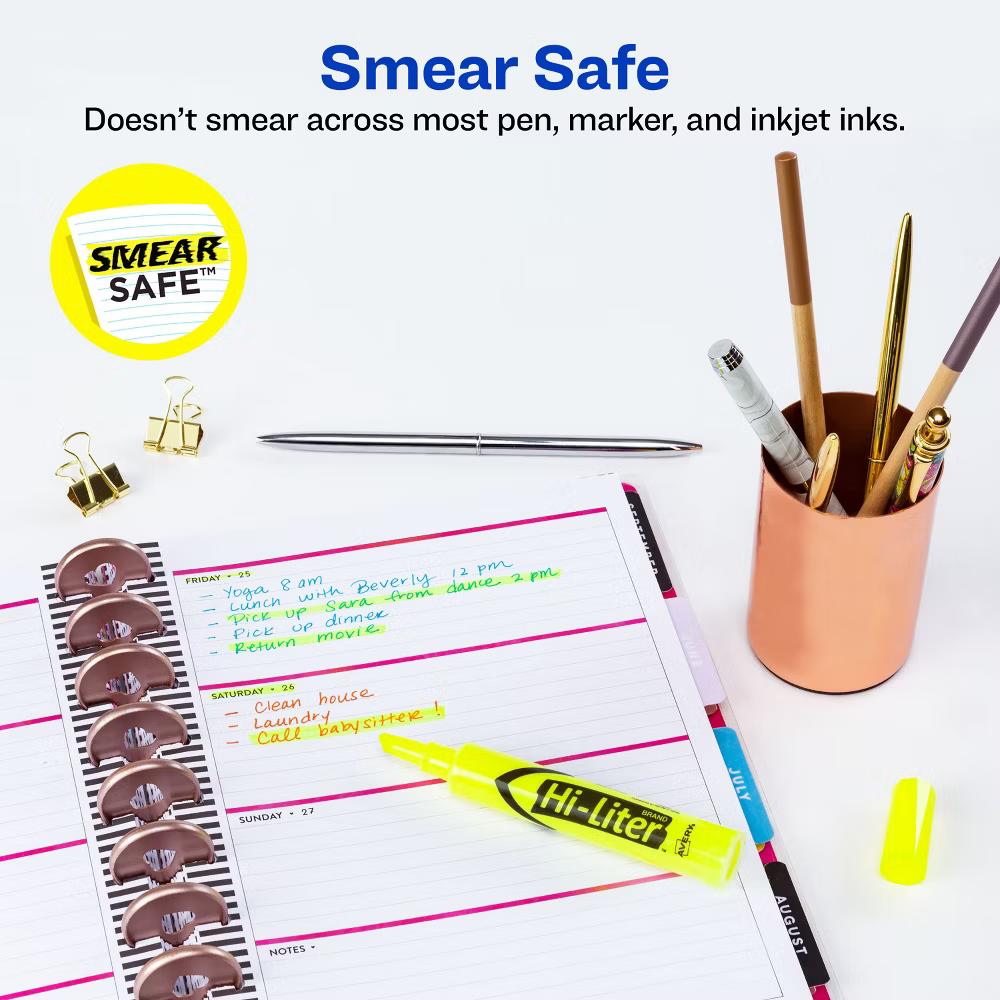 Avery Hi-Liter Desk-Style Highlighters, SmearSafe, Chisel Tip, 12 Yellow Highlighters (98035) - Image 6
