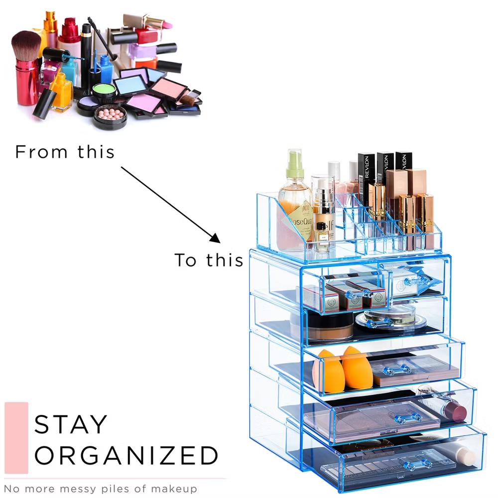 2 Piece Acrylic Makeup and Jewelry Storage Organizer Case (6 Drawers and Lipstick Tray) - Image 15