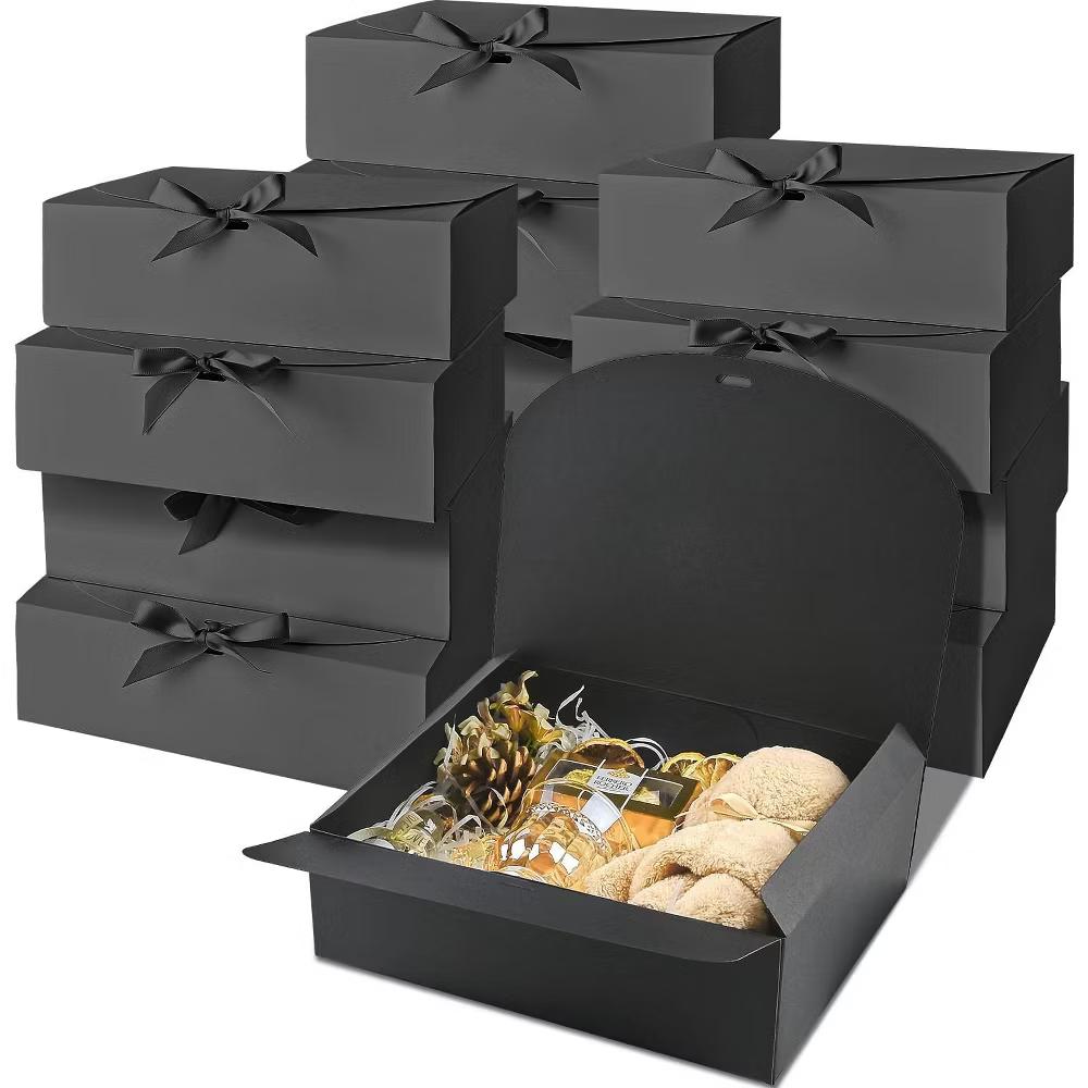 12 Pack Black Gift Boxes with Lids 10.6x7.8x3.1 Inch Paper Box with Ribbon for Bridesmaid Proposal Wedding Birthday Party - Image 3