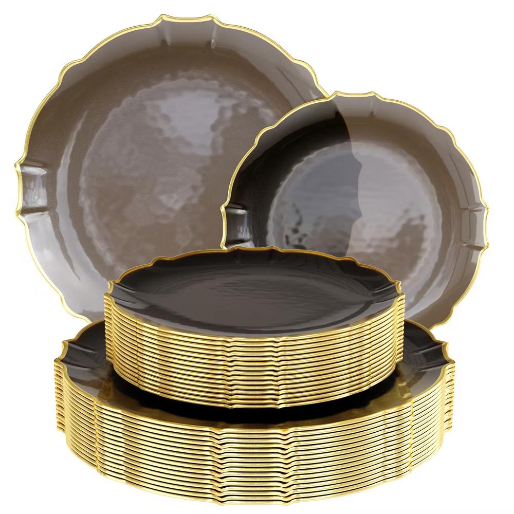 Trendables 40 Pieces Plastic Disposable Wedding Plates Set - 20 7.5" & 20 10" Thin & DelicateTinted Petals Plates with Rim - Image 45
