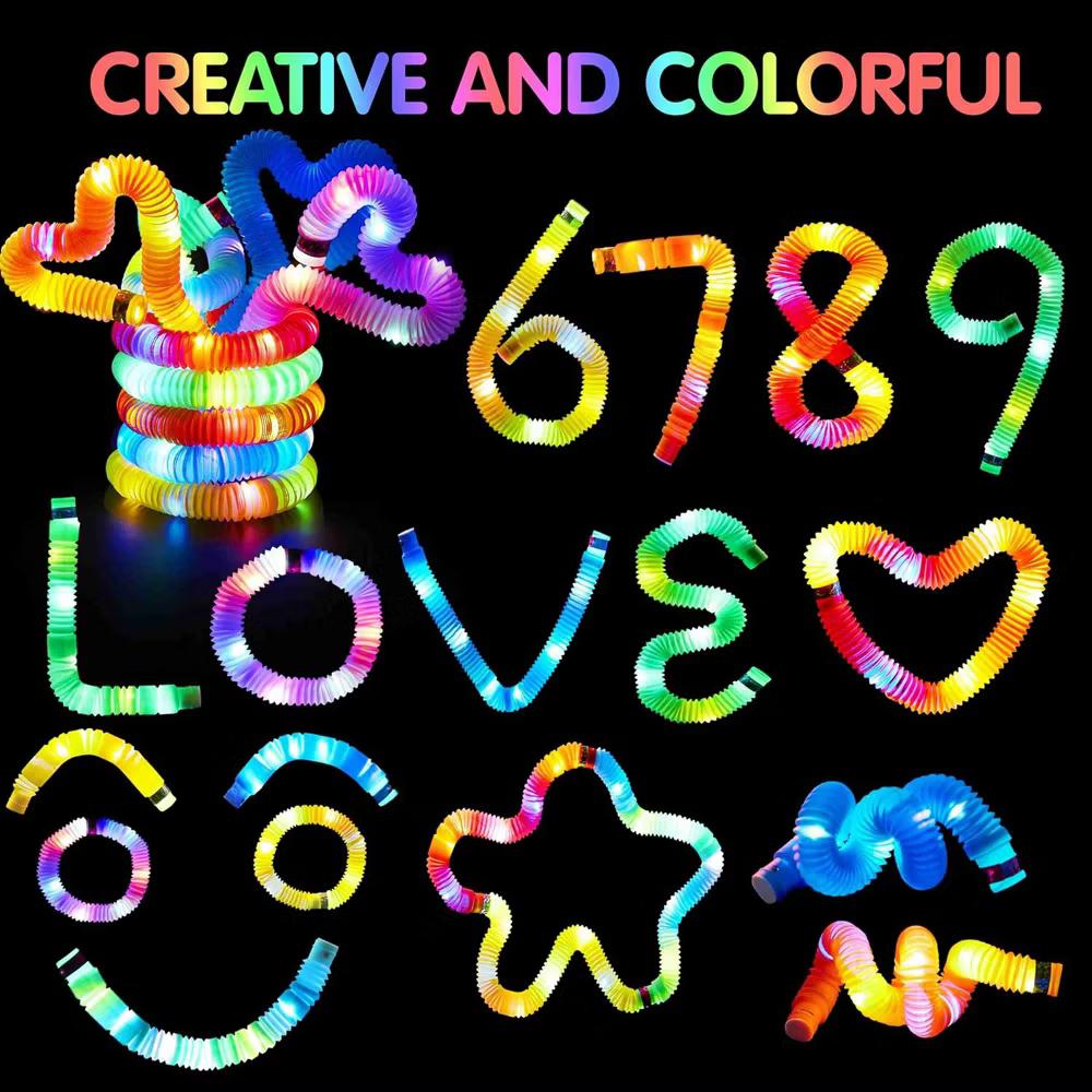 9Pcs Glow Pop Tubes Party Favors, Glow Sticks Light Up Necklaces Bracelets for Kids, Birthday Gifts, Classroom Goodie Bags, Treasure Box Toys - Image 6