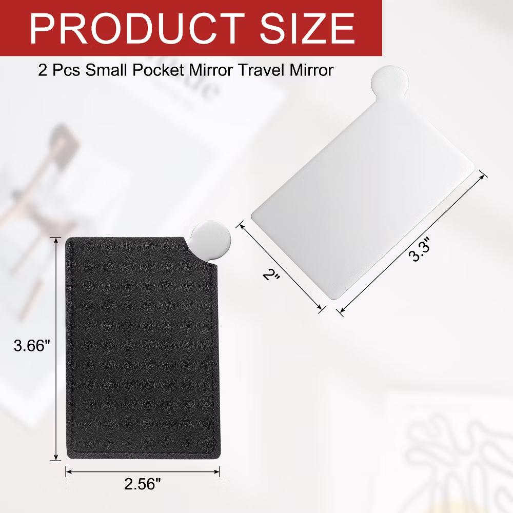 Small Rectangle Travel Women Portable Pocket Mirror with Leather Case 2 Pcs - Image 9