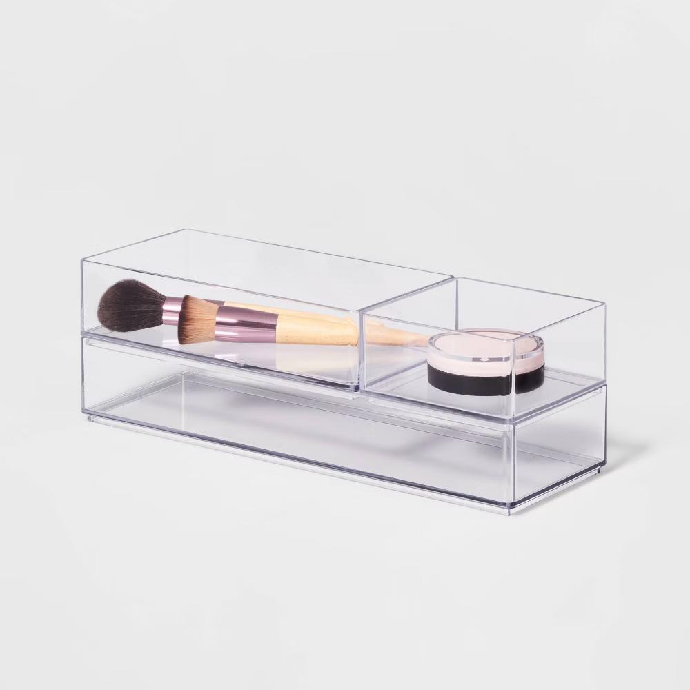 3 Bathroom Plastic Tray Beauty Organizer Set Clear - Image 3