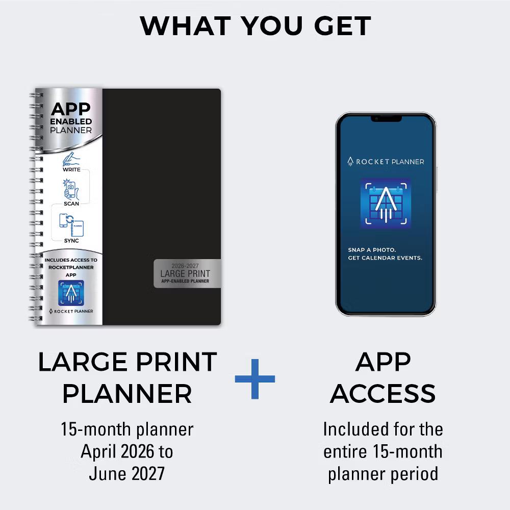 Excello Brands Rocketplanner App Large Print Academic Planner 2026-2027, 15 Month 8.5 11 Black Smart Planner, Scan Events,Outlook Google Apple - Image 6