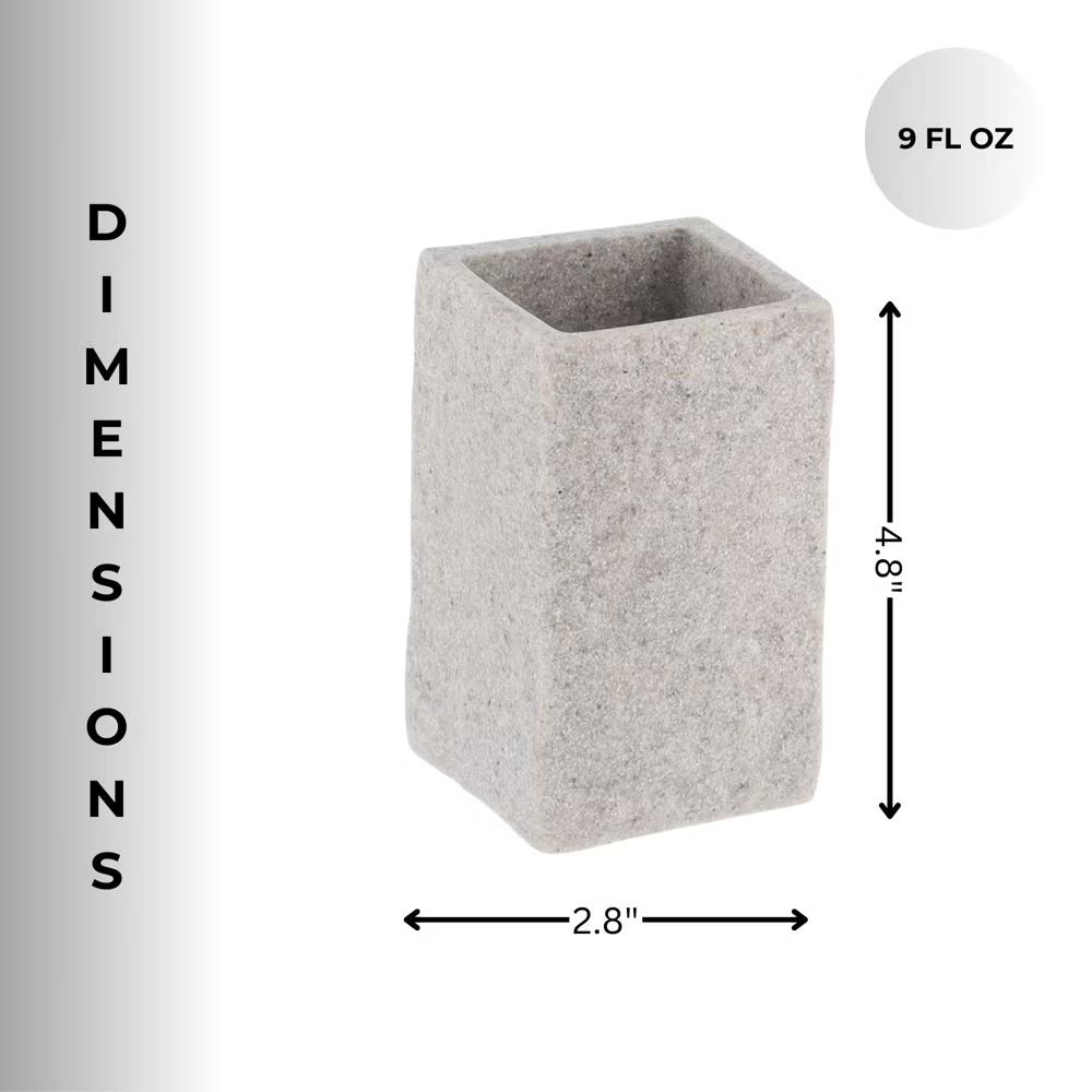 French Home Goods Modern Square Resin Stone Effect Bathroom Tumbler – Versatile Toothbrush Holder, Makeup Brush Cup and Countertop Organizer - Image 11