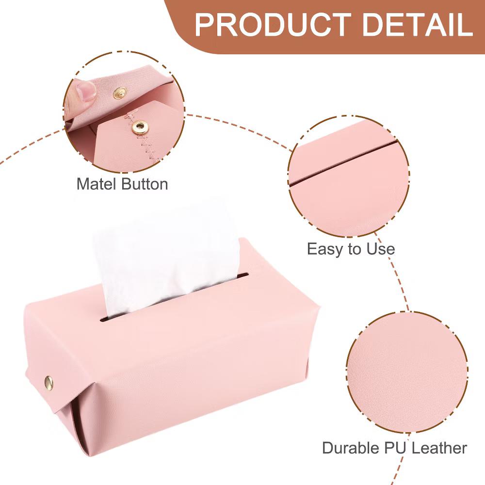 Rectangle PU Leather Tabletop Bathroom Kitchen Tissue Box Cover - Image 29