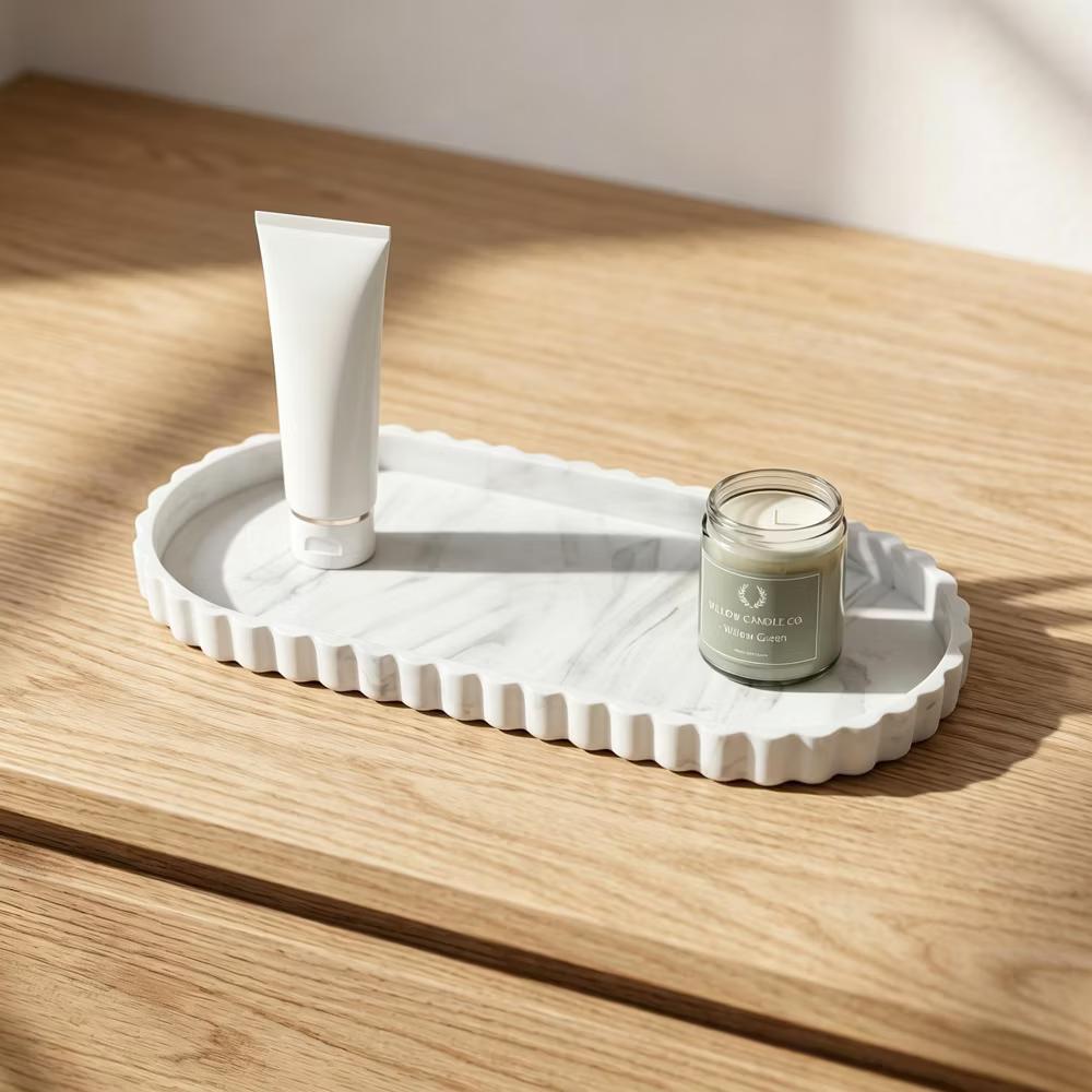 2Pc Round Silicone Vanity Tray Set Decorative Catchall Organizer for Bathroom Countertop Perfume White - Image 82