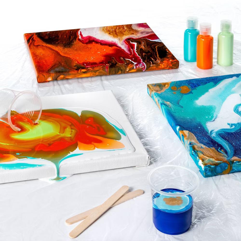 Kickin' Kaleidoscope Paint Pouring Kit - Includes Canvases, Acrylic Paint, Craft Supplies, Ages 12 - Image 2
