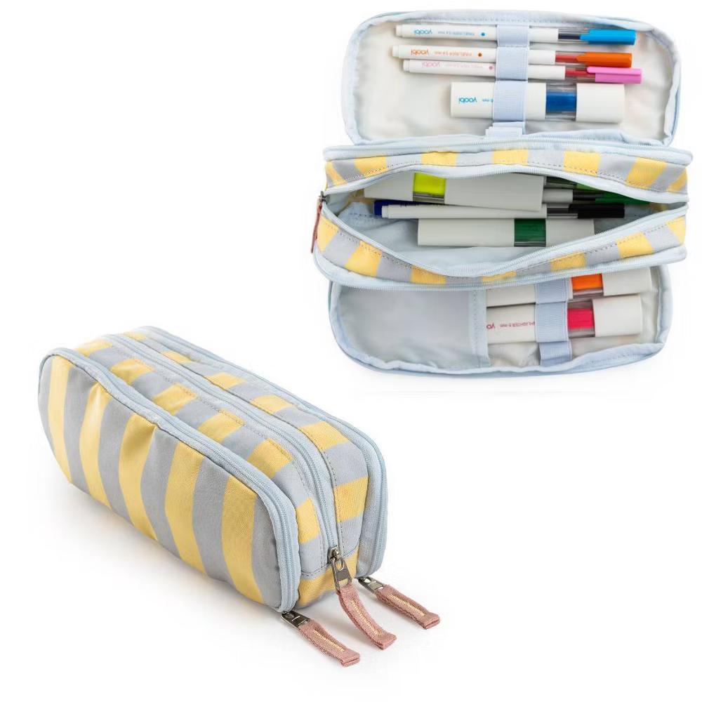 Triple Zip Pencil Pouch - Lavender/Yellow Stripe, School Supplies - Image 5
