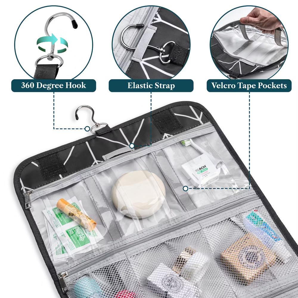 Hanging Toiletry Bag Women Men, Travel Kit Foldable Waterproof Organizer, Roll up Cosmetics Makeup Essentials Jewelry Case - Image 15