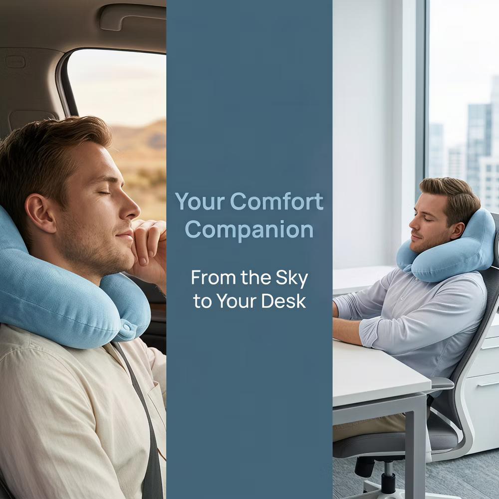 U‑Shape Memory Foam Travel Neck Pillow with Snap Closure Plush Cover 1Pc - Image 24