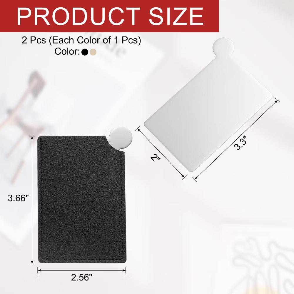 Small Rectangle Travel Women Portable Pocket Mirror with Leather Case 2 Pcs - Image 10