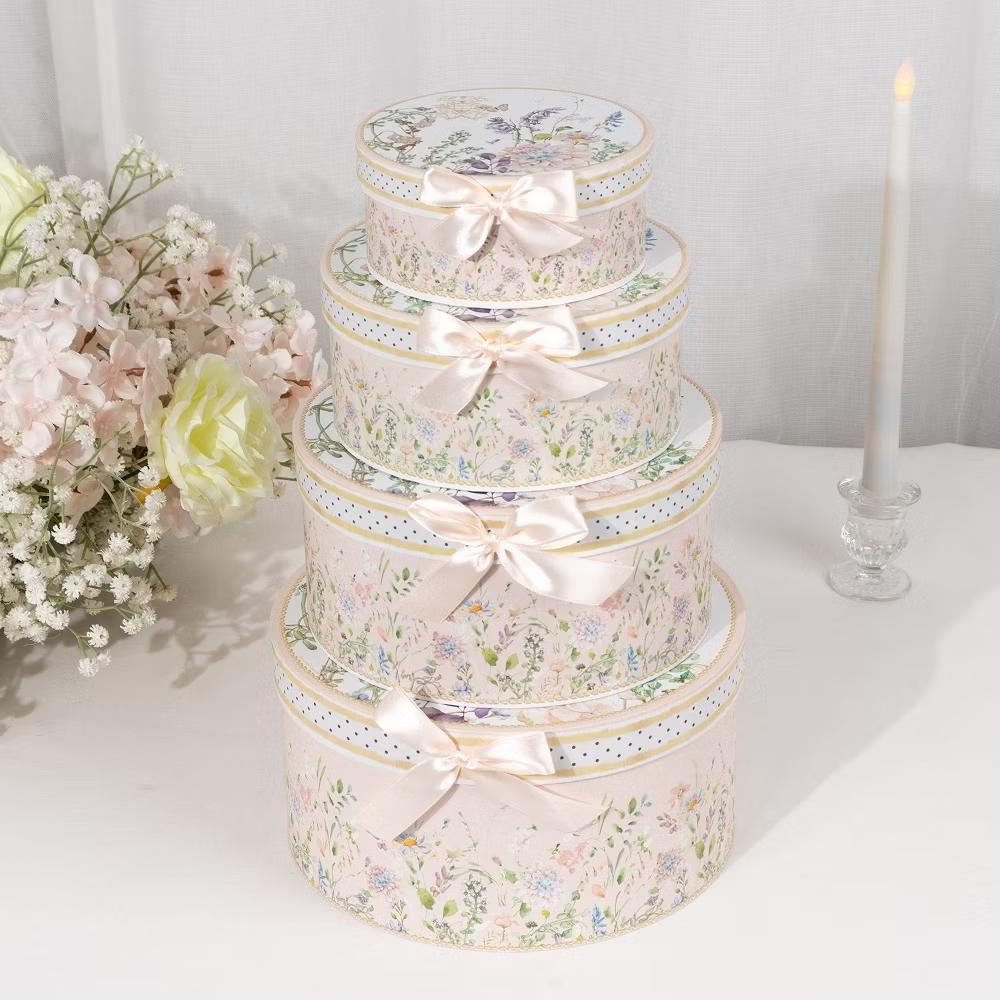 Home Collection Pack of 4 Round Floral Nesting Cardstock Gift Boxes - Image 2