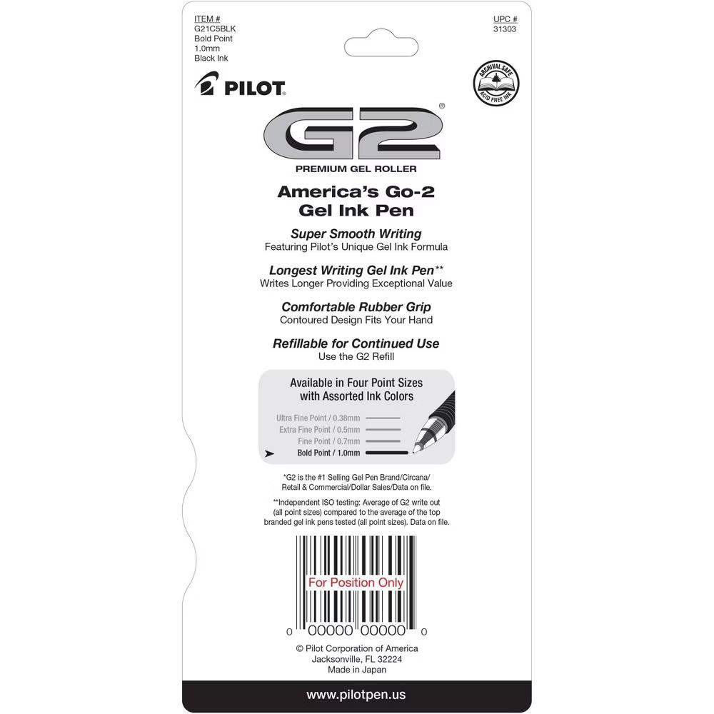 5pk G2 Premium Gel Pens Bold Point 1.0mm Black Ink: Stationery & Office Supplies - Image 2