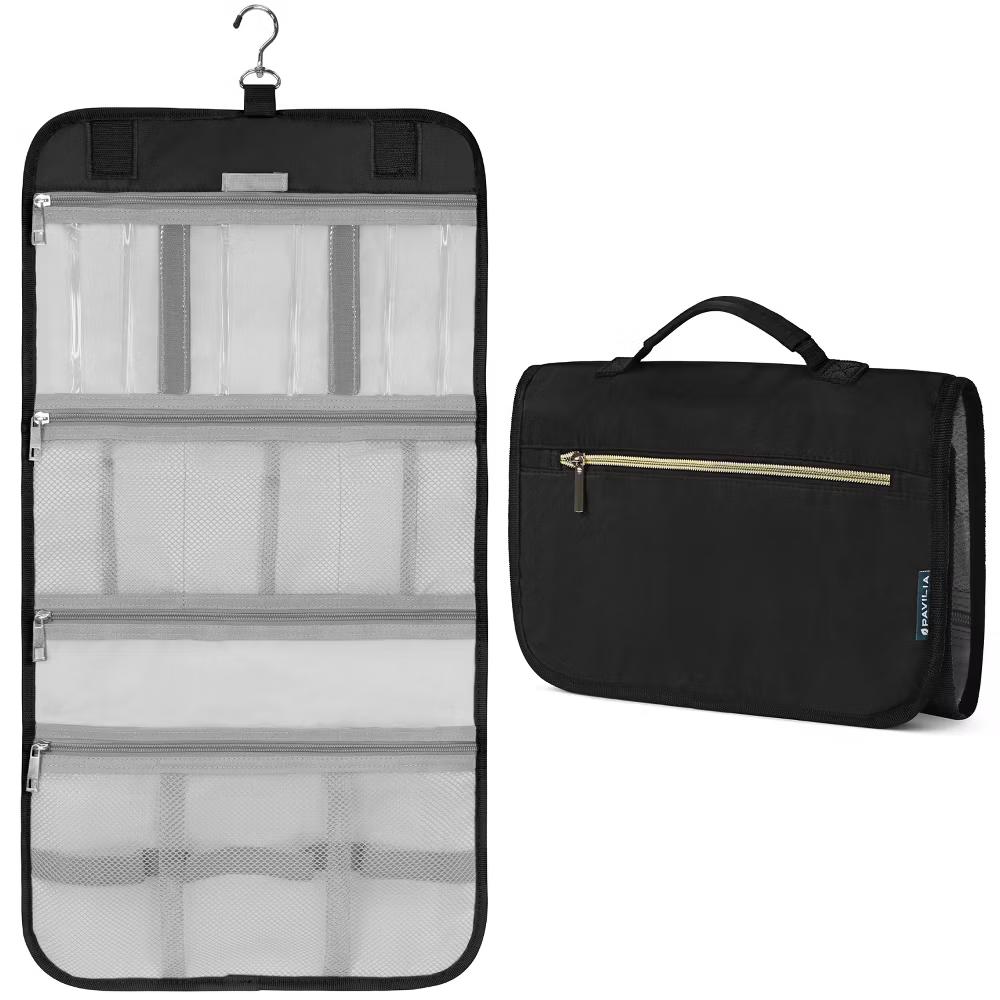 Hanging Toiletry Bag Women Men, Travel Kit Foldable Waterproof Organizer, Roll up Cosmetics Makeup Essentials Jewelry Case