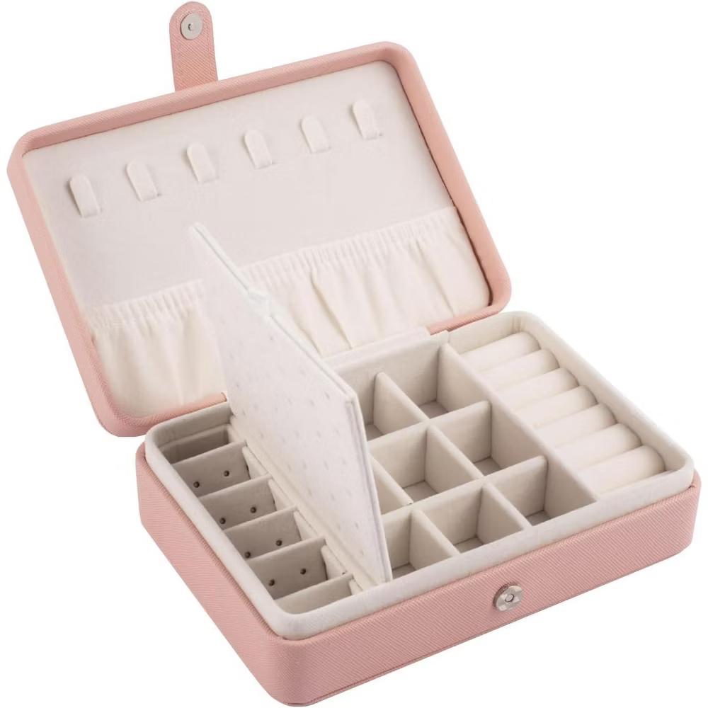 Zodaca Pink Jewelry Travel Organizer Case, Portable Storage Box Holder for Rings Earrings Necklaces, Gifts for Women