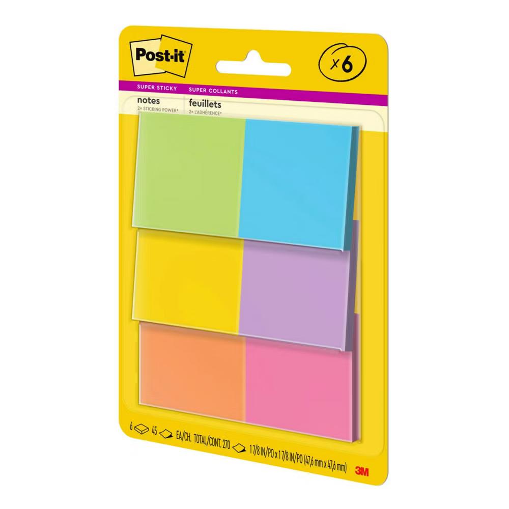 Super Sticky Notes, 1 7/8 in. 1 7/8 in., Energy Boost Collection, 6 Pads/Pack, 45 Sheets/Pad: Multicolor, Uncoated Paper - Image 10