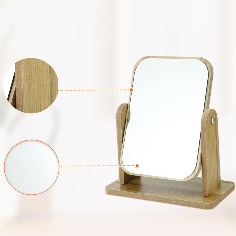 Natural Wooden Rotating Makeup Mirror Beige 1 Pc - Image 11