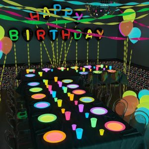 Exquisite Black Light Glow Party Disposable Plates: Assorted Neon Colors-6 colors -9 Inch