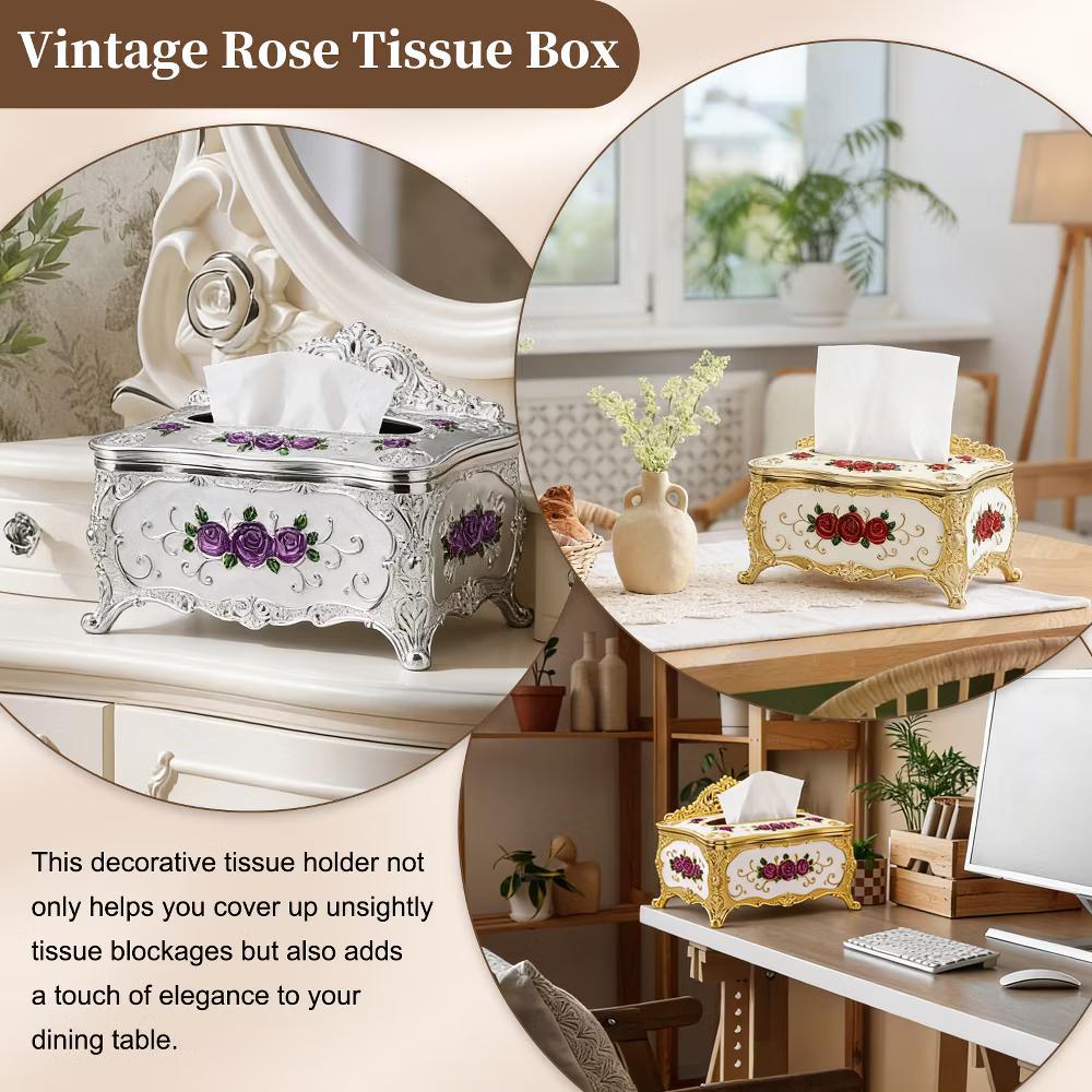 Luxurious Rose Tissue Box Rectangular Plastic Napkin Box Vintage Tissue Paper Holders - Image 3