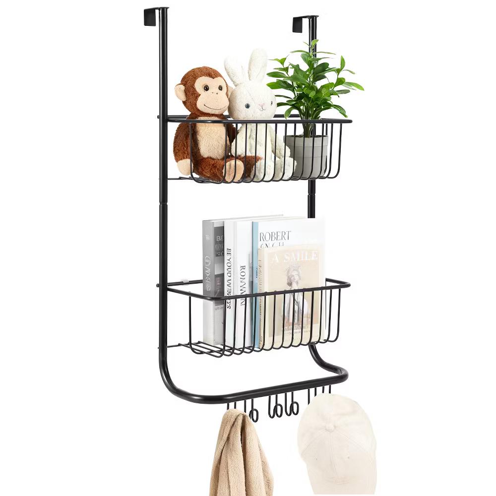 Over The Door Organizer, 2-Tier Metal Shower Caddy with 6 Hooks, Adjustable Hanging Storage - Image 4