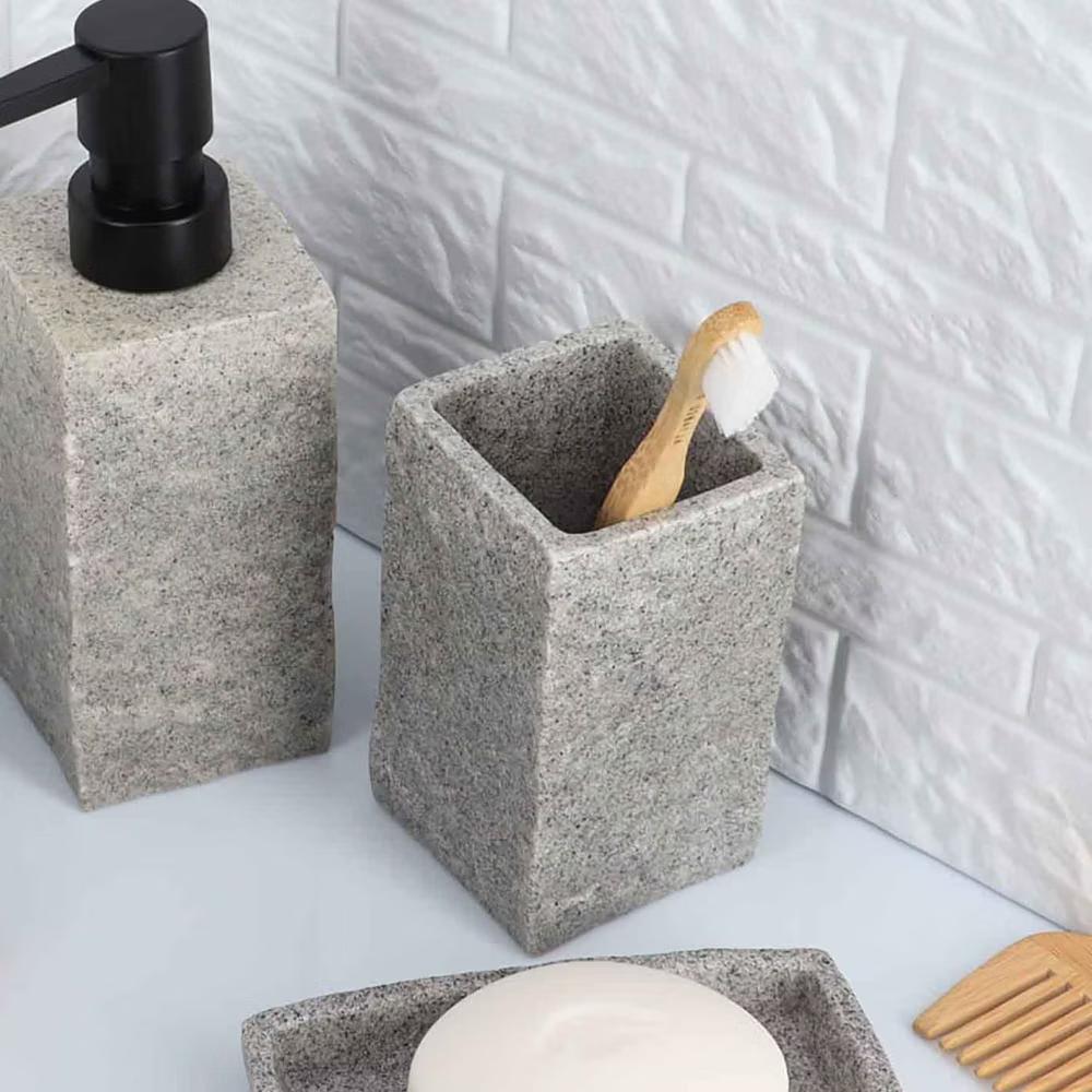 French Home Goods Modern Square Resin Stone Effect Bathroom Tumbler – Versatile Toothbrush Holder, Makeup Brush Cup and Countertop Organizer - Image 10