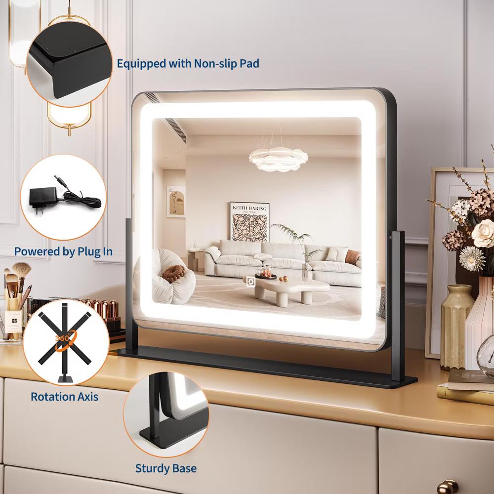LED Vanity Mirror – Touch Control 3 Light Modes, Dimmable & 360° Rotation Makeup Mirror for Bathroom/Bedroom (1-Piece) - Image 3