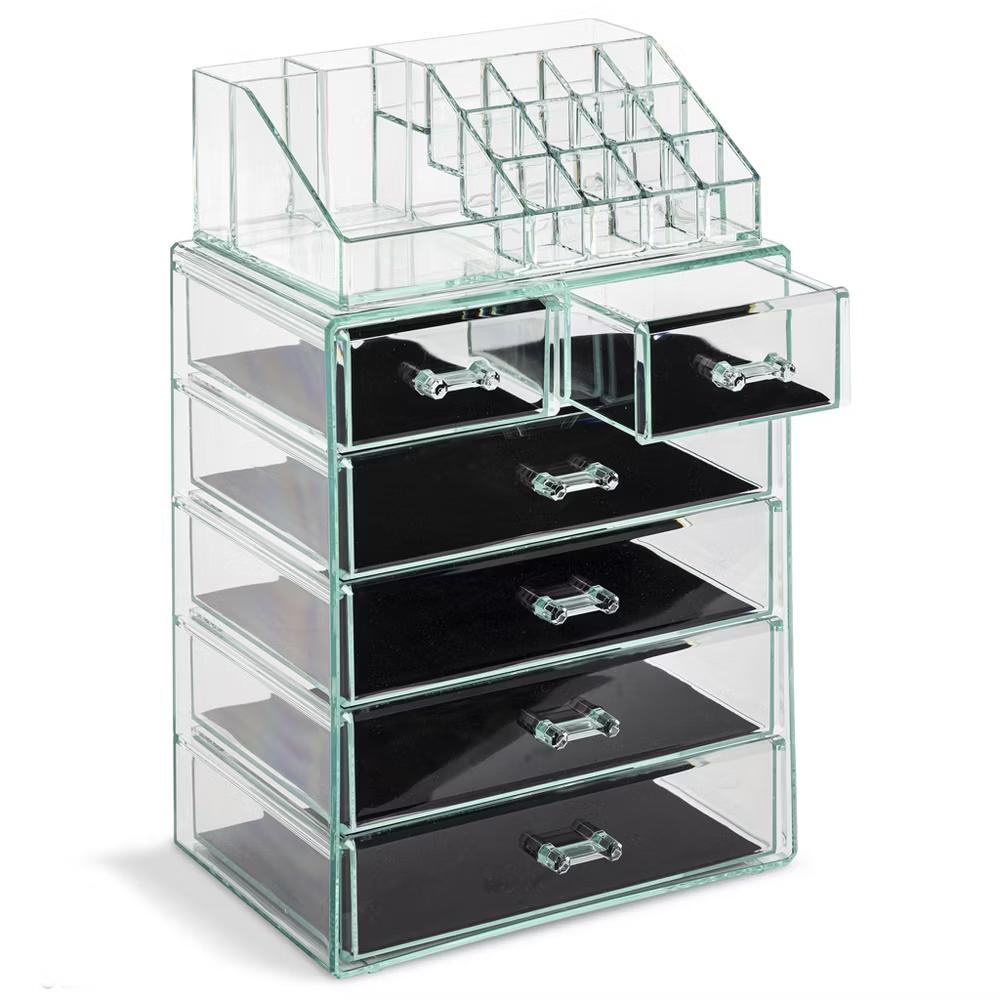 2 Piece Acrylic Makeup and Jewelry Storage Organizer Case (6 Drawers and Lipstick Tray) - Image 44