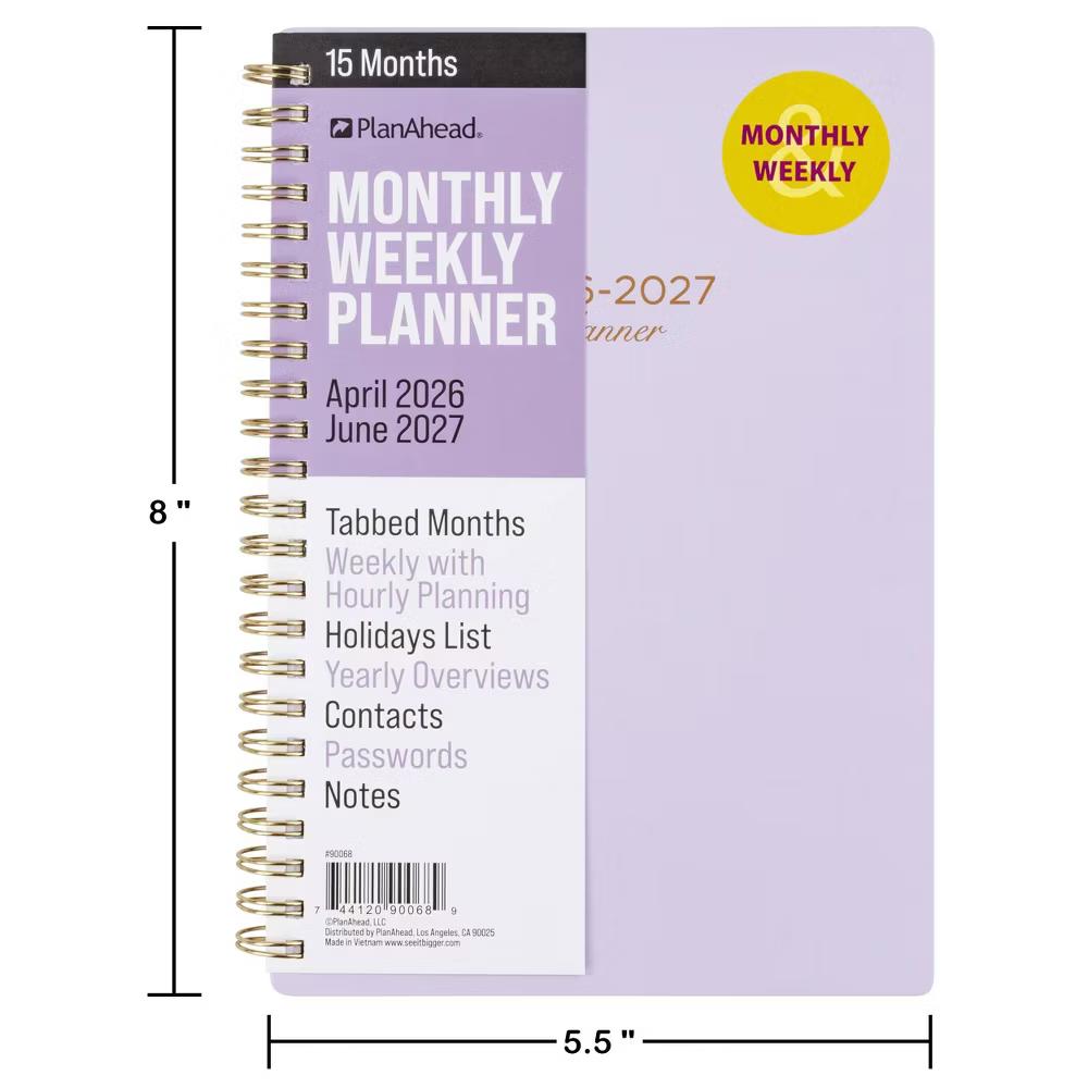 PlanAhead 5.5"x8" April 2026 - June 2027 Monthly/Weekly Planner Purple with Gold Foil Touches - Image 2