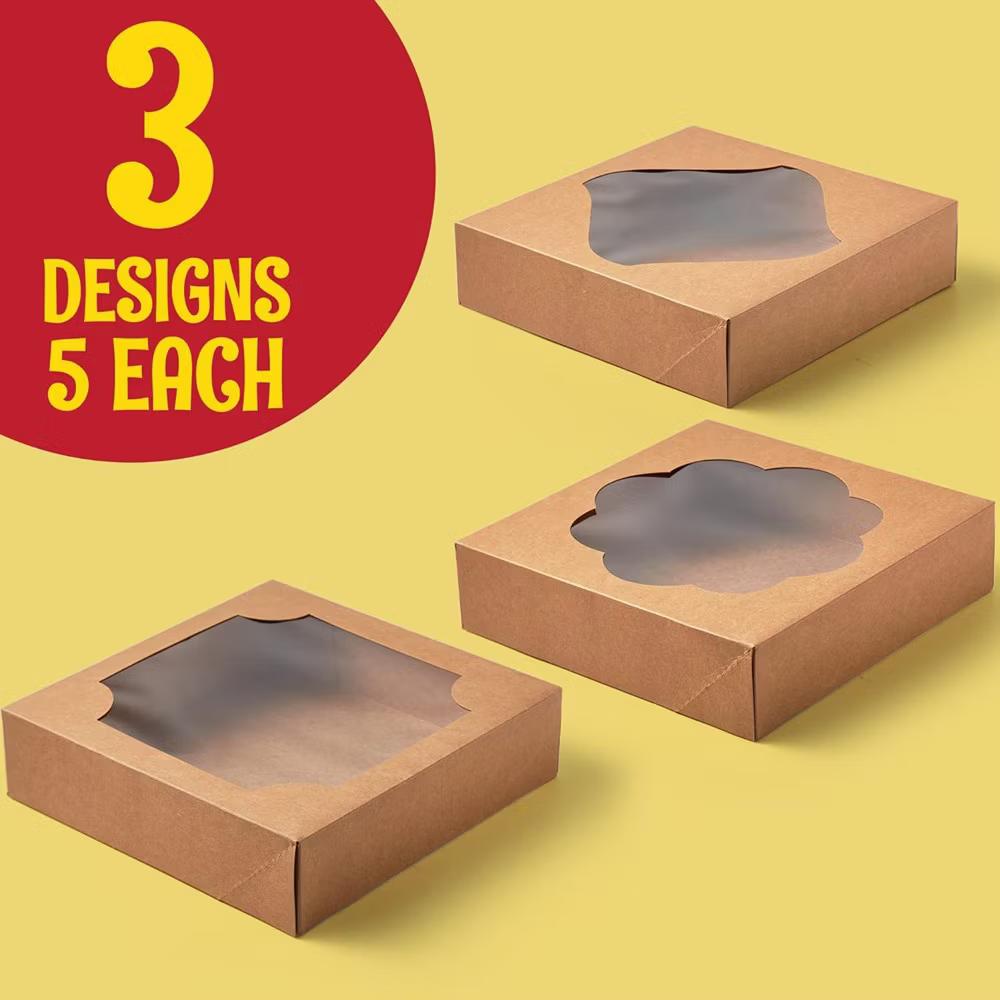 15 Pcs Kraft Bakery Boxes with Stickers, Perfect for Cakes, Pies, Cookies, Muffins, Thanksgiving & Christmas - Image 3