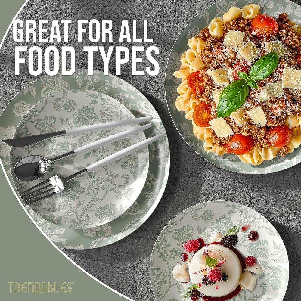 Earthtrends Floral Paper Plates Party Set for 32 Guests | Includes 32 Small 8" Dessert Plates & 32 Large 10" Dinner Disposable Plates | Gracy - Image 2