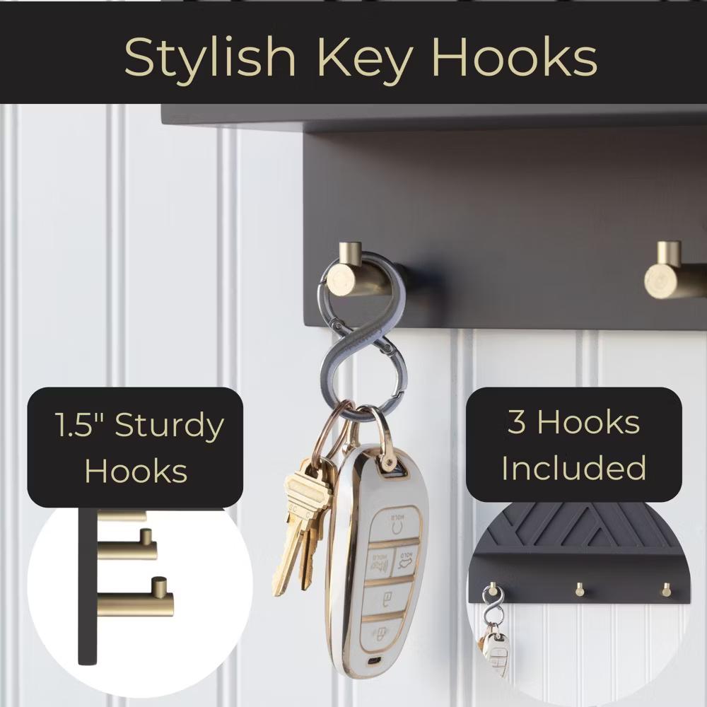 Wall Mounted Mail Organizer with 2 Slots and 3 Hooks – Multiple Finishes – MDF Wood - Image 12