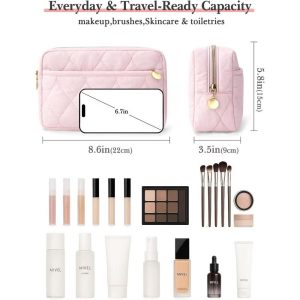 Puffy Padded Makeup Bag Travel Organizer. Wide-Open Cosmetic Pouch for Toiletries and Essentials.