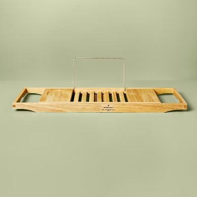 Expandable Wooden Bathtub Tray Natural - with Magnolia - Image 2