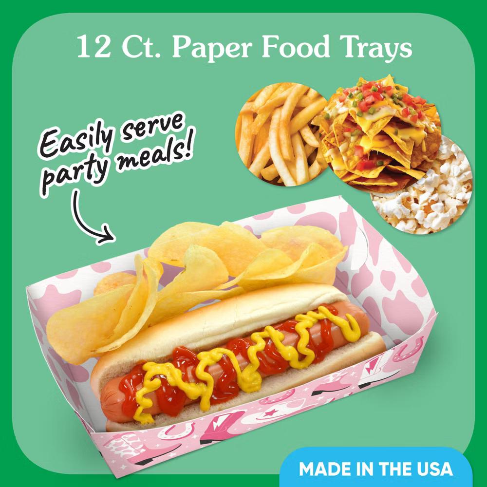 Pink Rodeo Cowgirl Party Paper Food Trays, Disposable Double-Sided Food Holders for Nachos, Hot Dogs, French Fries - 12 Ct - Image 5