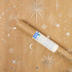 96"x30" Foil Print Celestial Kraft Wrapping Paper Natural/Silver