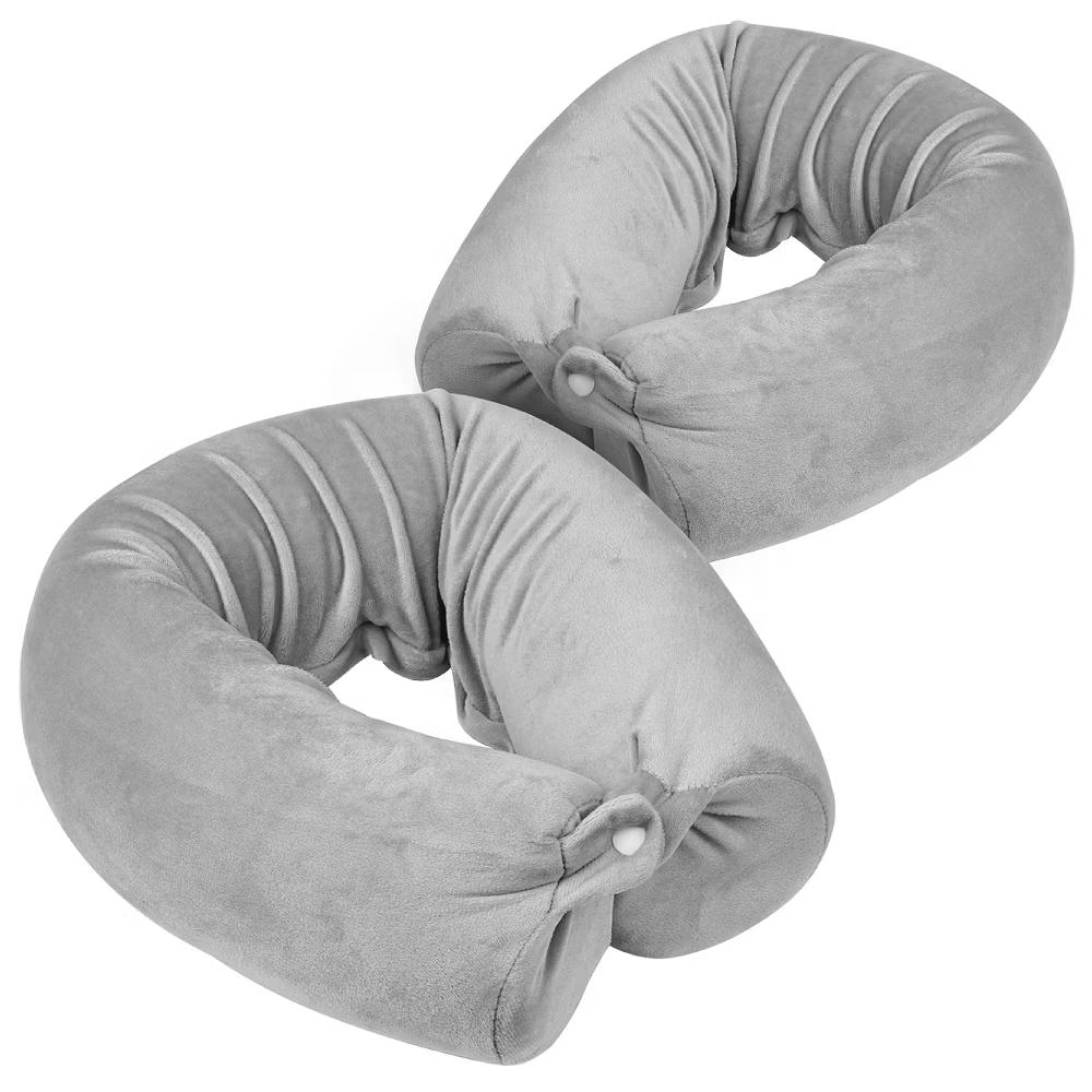 2 Pack Neck Pillow Travel Pillow Memory Foam For Airplanes Car, Flexible U-Shaped Plane Pillow With Washable Cover, Light Gray - Image 4