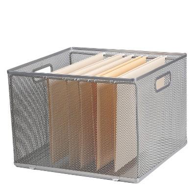 Mesh Crate File Box 10"x14" 13.25" Silver - Hanging File Organizer Storage Bin