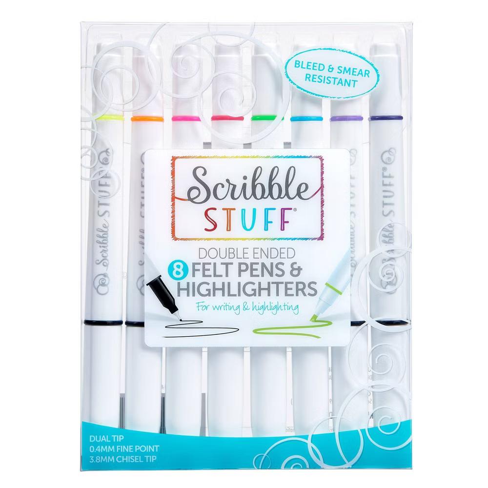 Scribble Stuff 8ct Doubled Ended Highlighter Marker/Fine Tip Pen