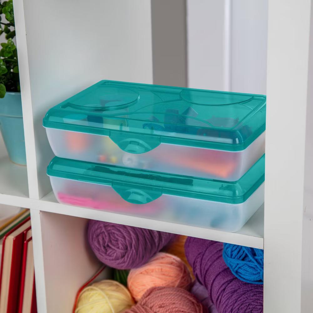 Sterilite School Supply Pencil Box - Blue: Plastic Desk Organizer, Molokai Blue Tint, Back to School, 11.5" 7.625" 2.875" - Image 2