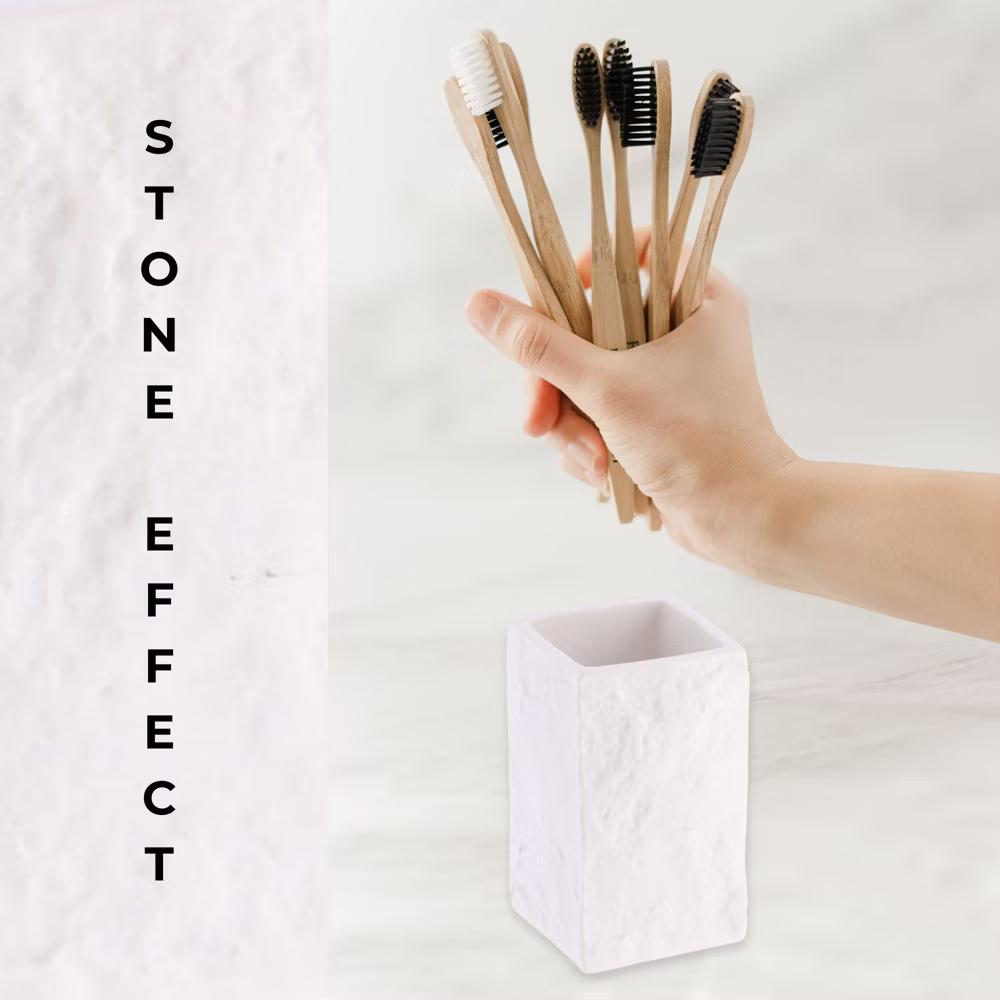 French Home Goods Modern Square Resin Stone Effect Bathroom Tumbler – Versatile Toothbrush Holder, Makeup Brush Cup and Countertop Organizer - Image 27