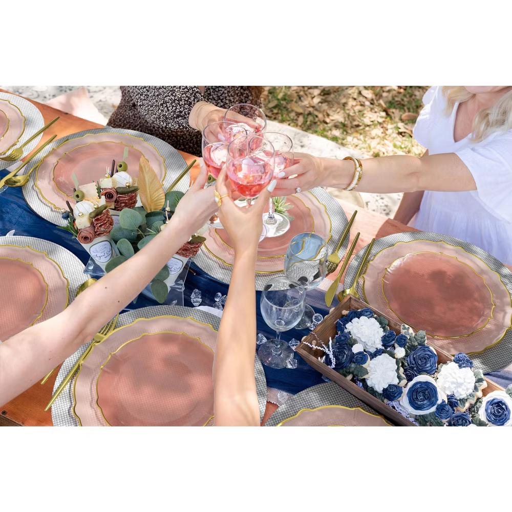 Trendables 40 Pieces Plastic Disposable Wedding Plates Set - 20 7.5" & 20 10" Thin & DelicateTinted Petals Plates with Rim - Image 34