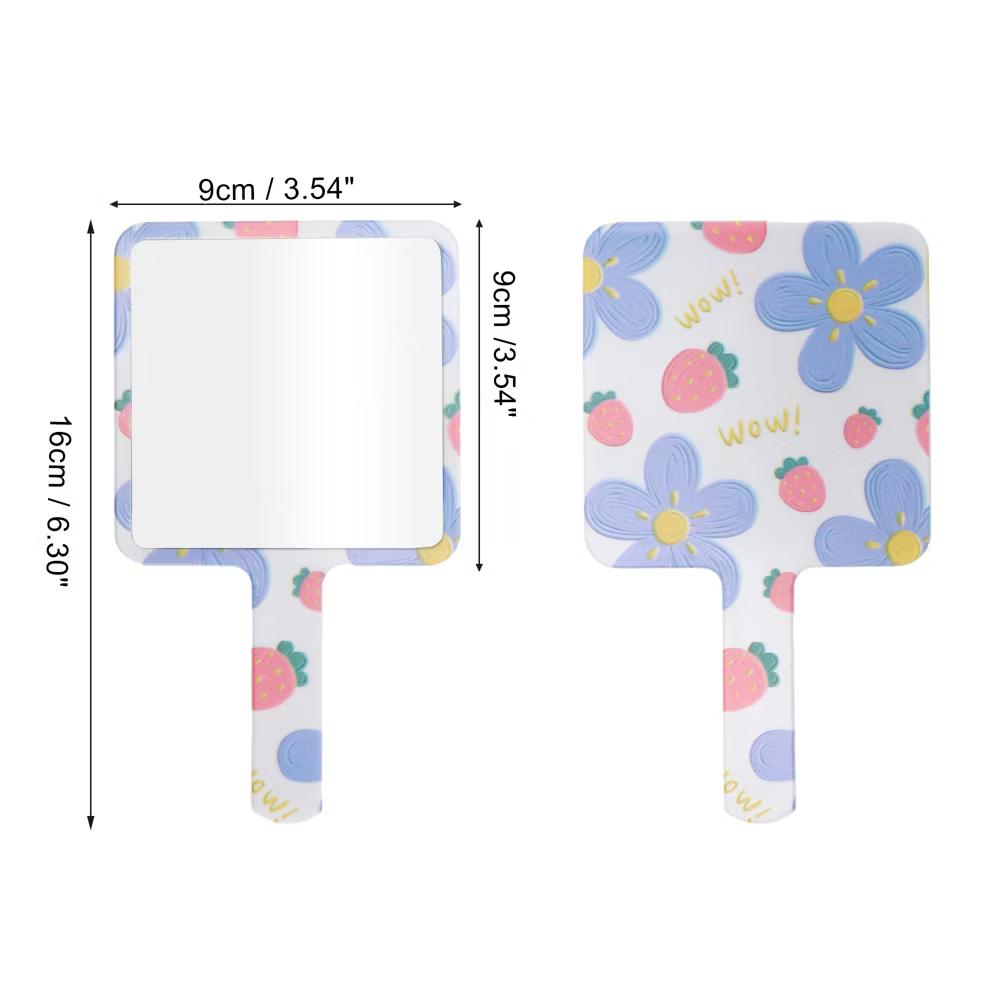 Floral Square Handheld Mirror White Pink Blue 1 Pc - Image 2