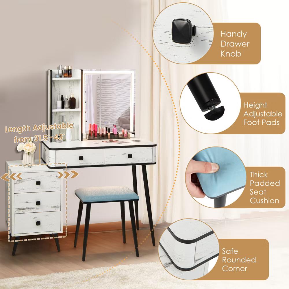 Vanity Set with Dimmable Lighted Mirror 3 Lighting Modes - Image 20