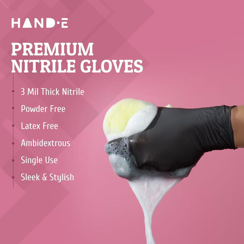 Hand-E Black Nitrile Gloves, Perfect for Cleaning & Cooking - 50 Pack - Image 4