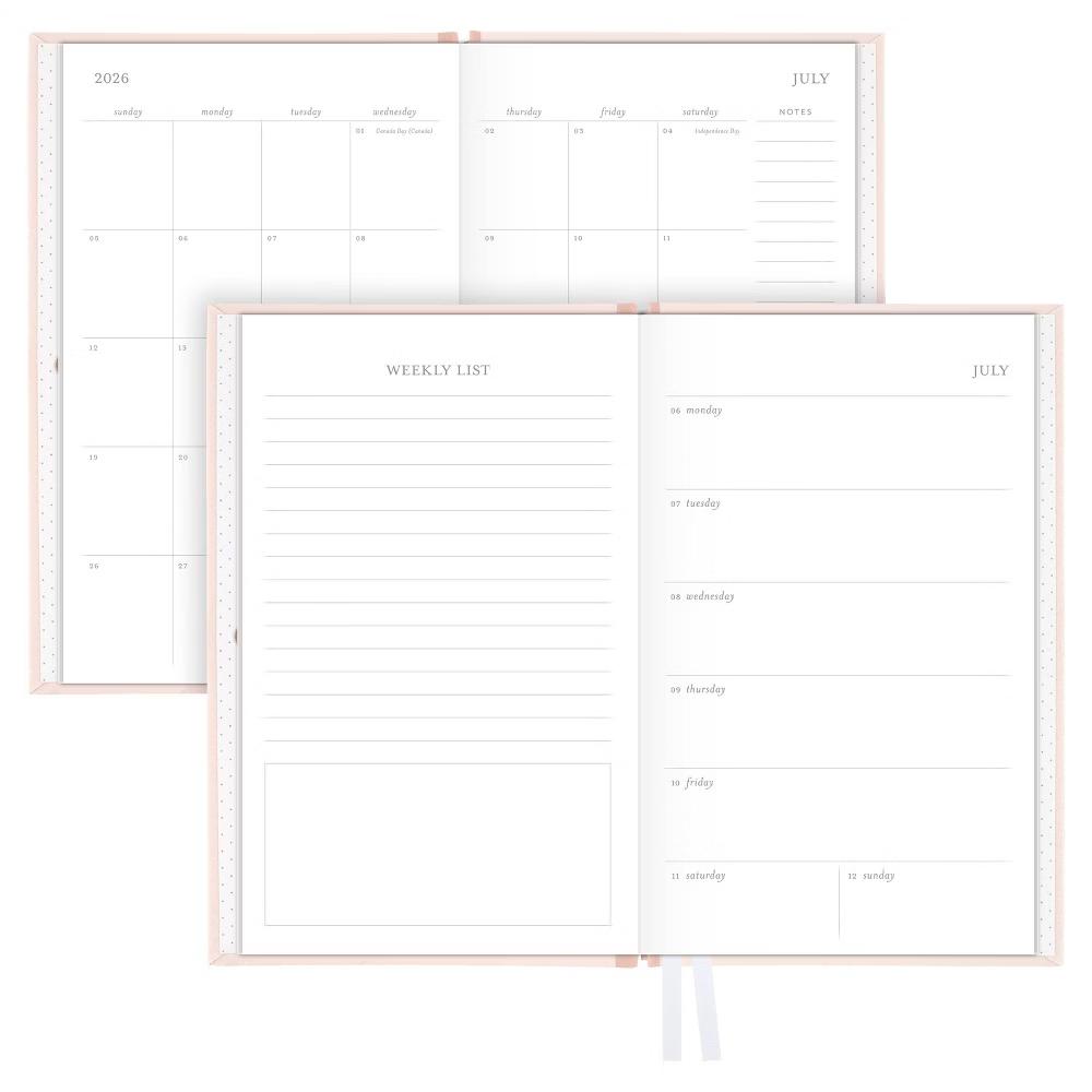 Essentials 4.875"x7.875" Small Casebound 2026-2027 Weekly/Monthly with Bungee Pink