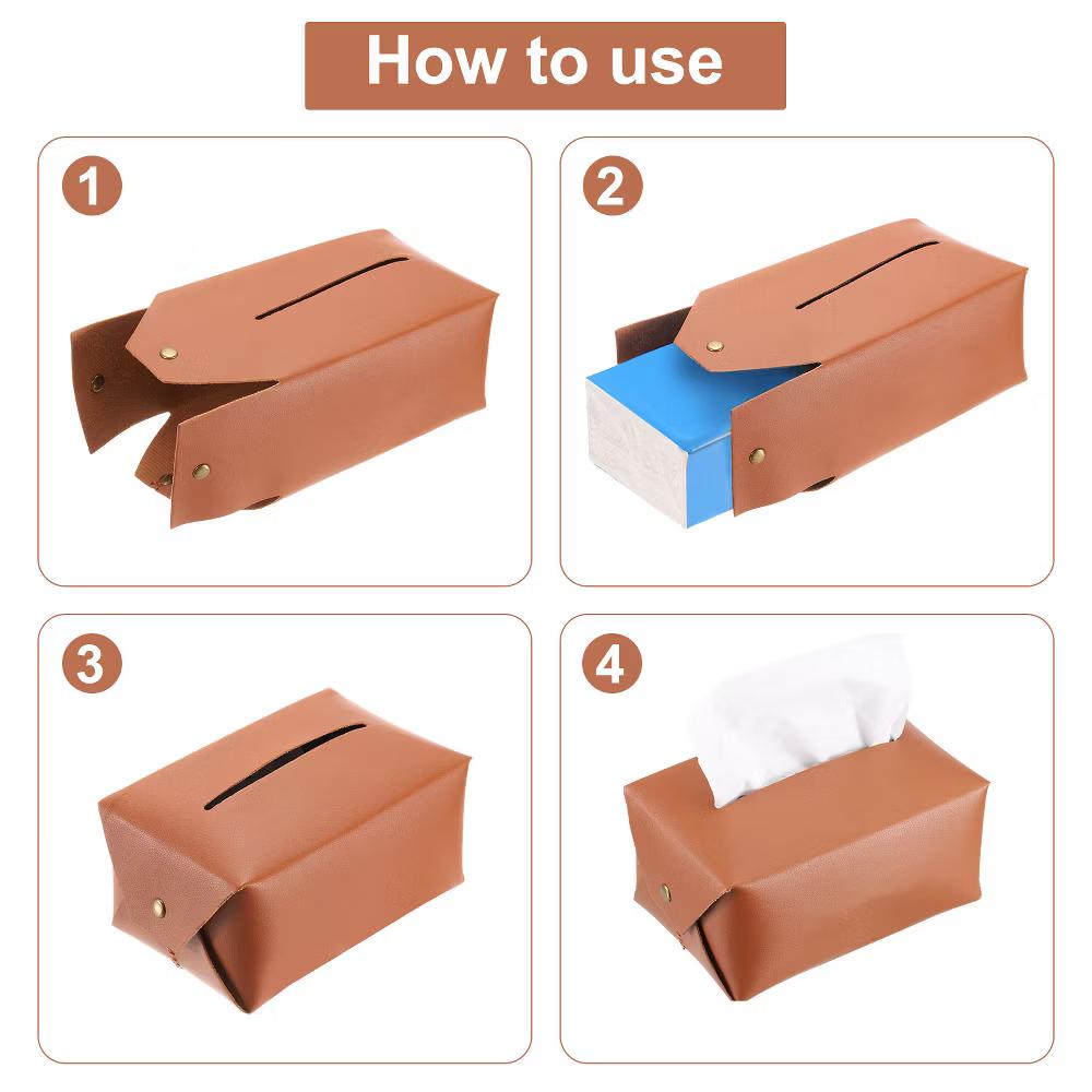 Rectangle PU Leather Tabletop Bathroom Kitchen Tissue Box Cover - Image 2