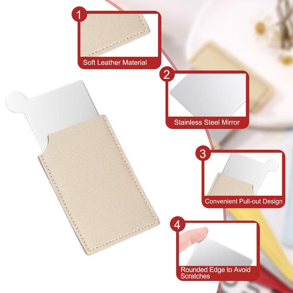 Small Rectangle Travel Women Portable Pocket Mirror with Leather Case 2 Pcs - Image 6