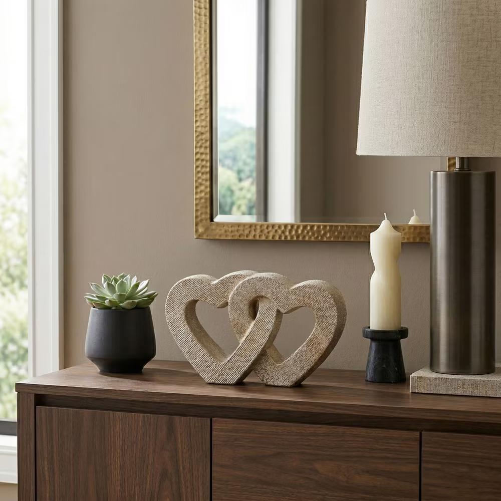 Interlocking Heart Sculpture for Home Decor - Ceramic Heart Ornament for Living Room, Bedroom, Bathroom or Office - 6", Gold & Metallic - Image 9