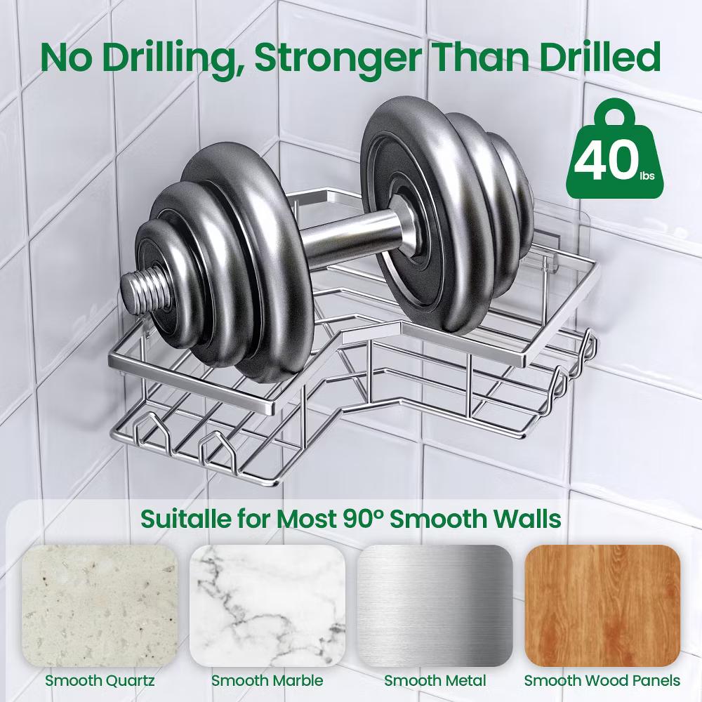 Dcolora Adhesive Shower Caddy 2 Pack Stainless Steel Corner Bath Shower Shelves - Image 19